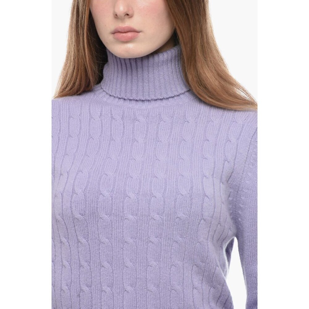 J.Crew XS Cable Knit Lavender Turtleneck Sweater Wool Cashmere Fitted Top